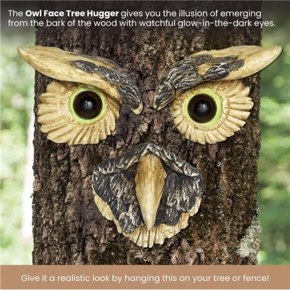 'Owl Face' Tree Hugger - Yard Decoration - Whimsical Tree Sculpture – Outdoor - Picture 3 of 8